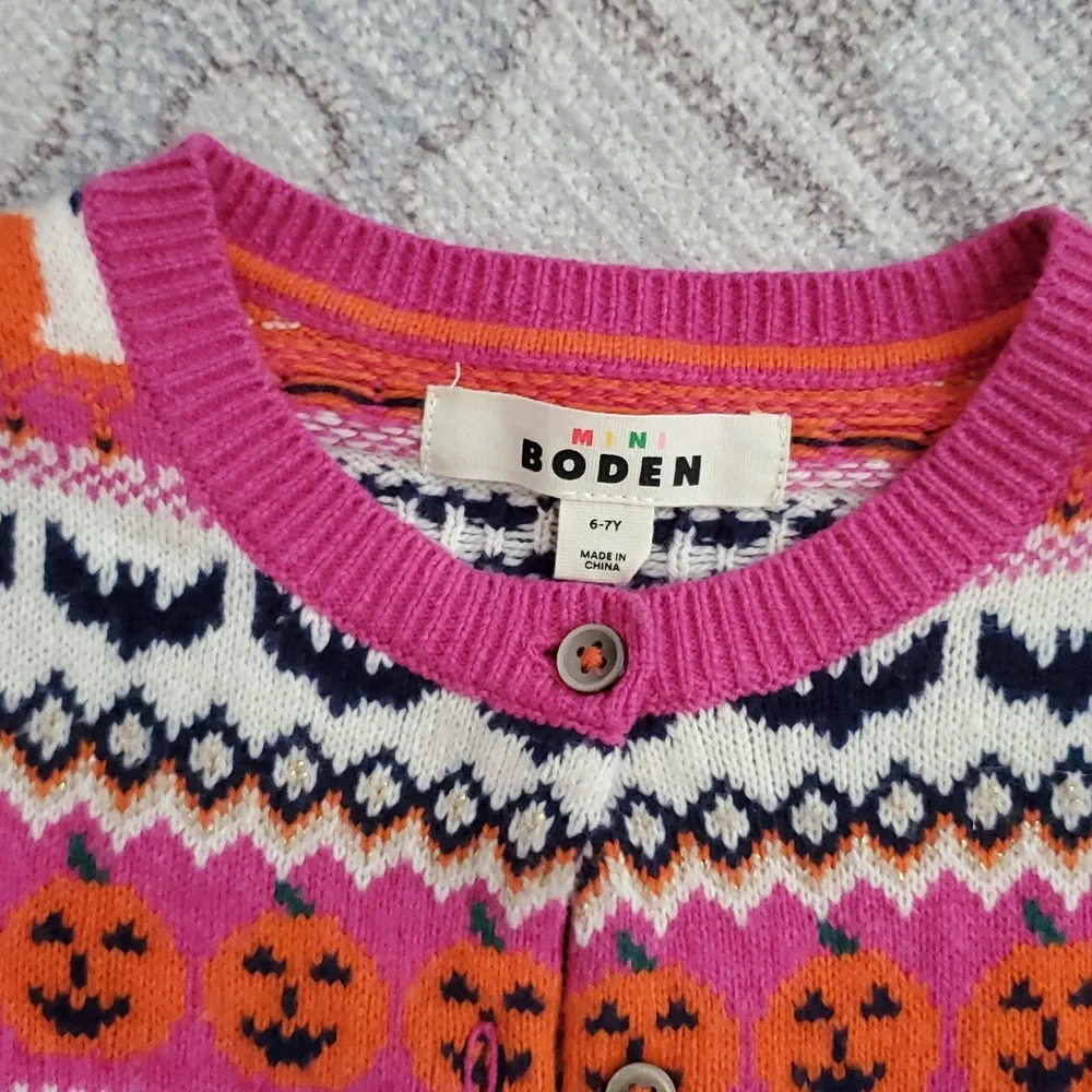 Mini Boden Girls Halloween Fair Isle Button Front Sweater Cardigan Sz6-7 - Picture 3 of 8